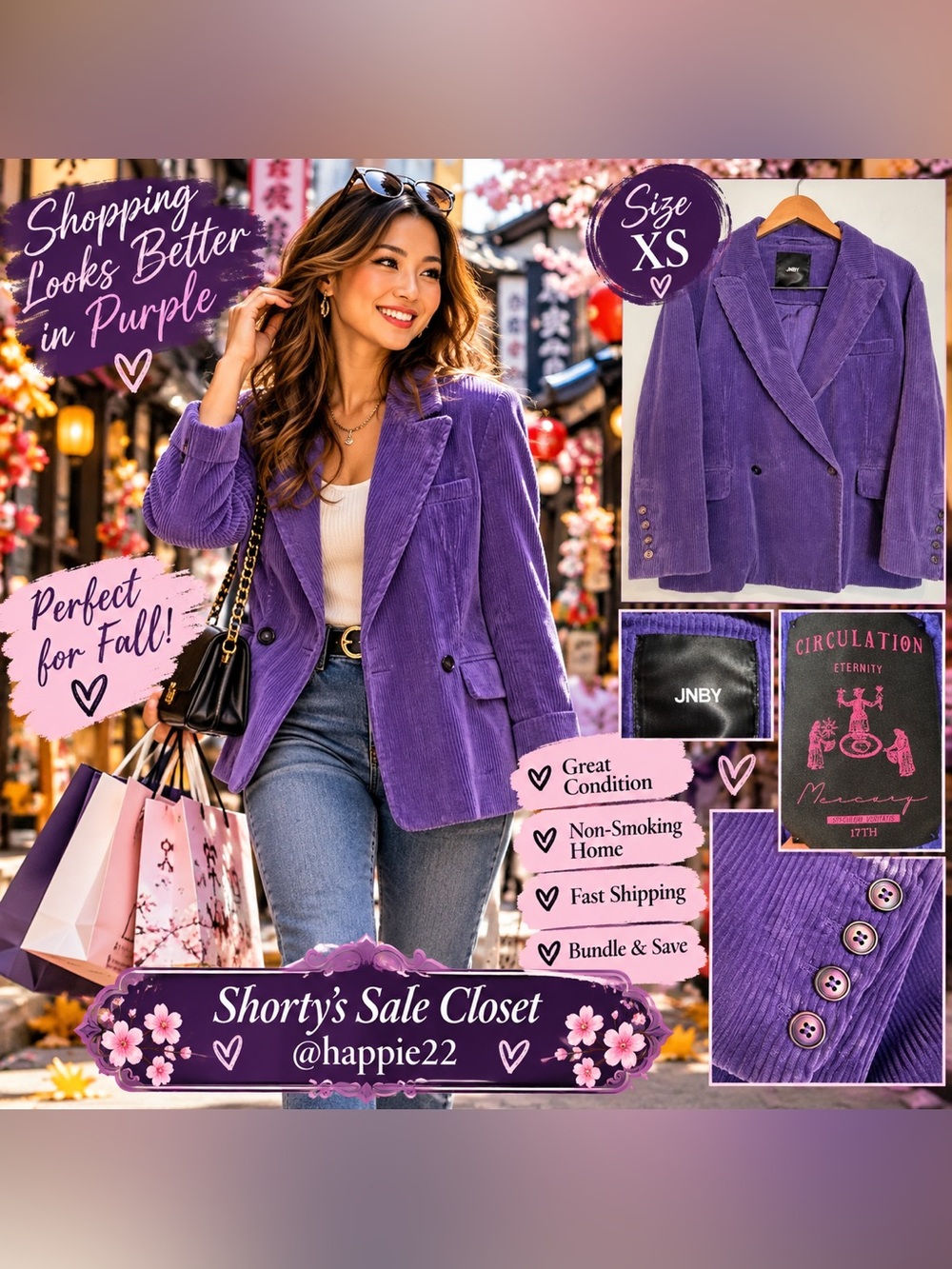 JNBY Purple Corduroy Blazer • Sz XS